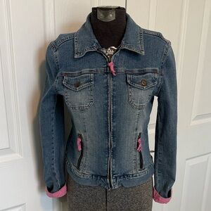 Vintage Y2K Denim Jean Jacket with Pink accents Sigrid Olsen retro Boho Western✨